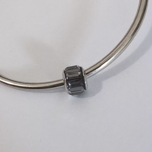 Silver Smokey Gray Crystal Spacer Charm for Pandora Style Bracelet - Picture 2 of 3